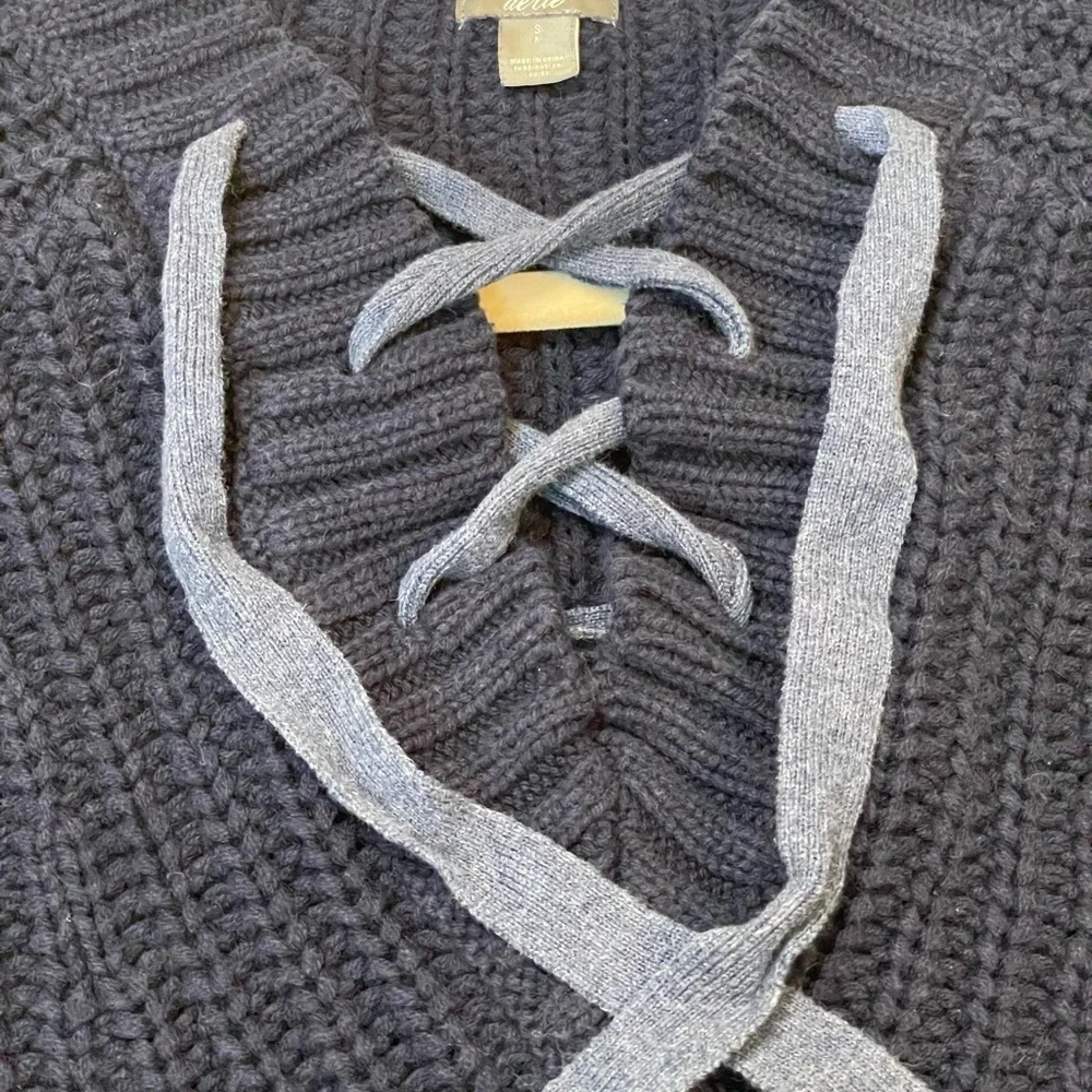 Aerie Chunky Cable Knit Lace Up Blue Sweater Size Small